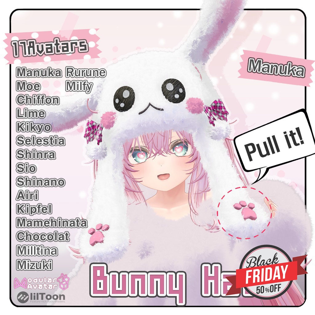 🎁BlackFriday Sale ~12/13🎁✨Animation✨【♥Bunny Hat♥】 【18 Avatars】