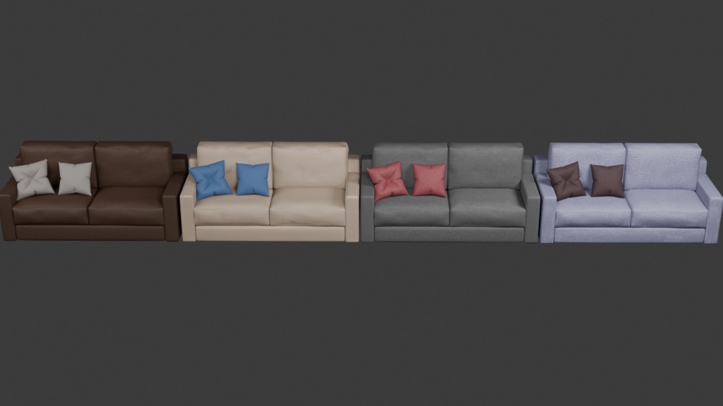 オリジナルソファ４色/Blender 3Dモデル【無料】