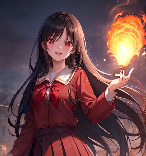 花火？を持った学生少女