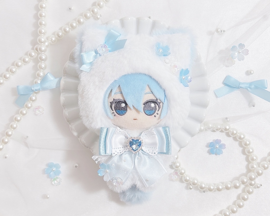 お花見 ネコ ぬい服 12cm ブルー