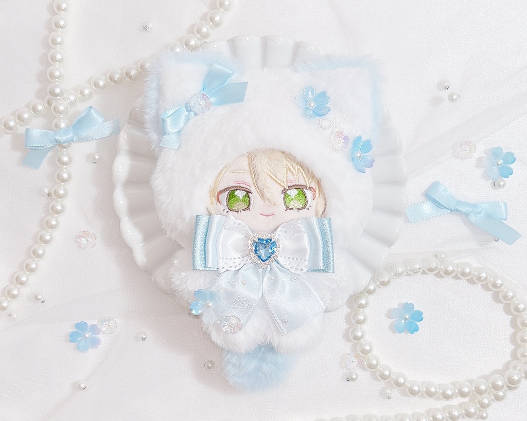 お花見 ネコ ぬい服 12cm ブルー