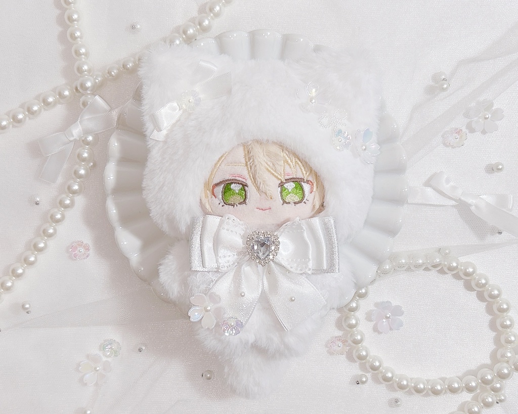 お花見 ネコ ぬい服 12cm ホワイト 桜