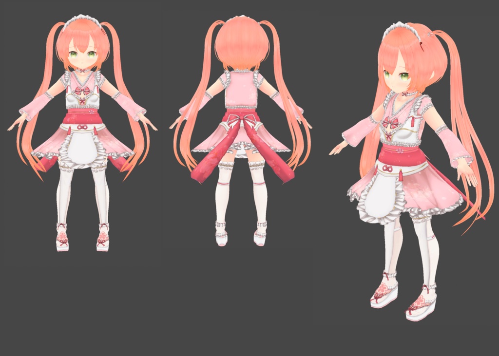 【ピンクVER追加・クローゼット対応】和メイド VRM+衣装(カスタムアイテム / xwear)【商用利用・改変OK】