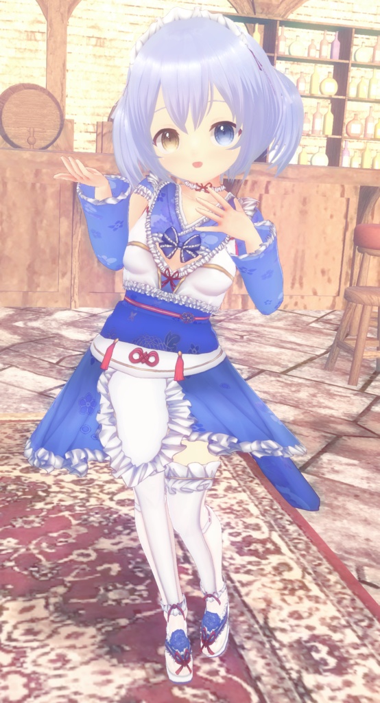 【青VER追加】和メイド VRM+衣装(カスタムアイテム / xwear)【商用利用・改変OK】