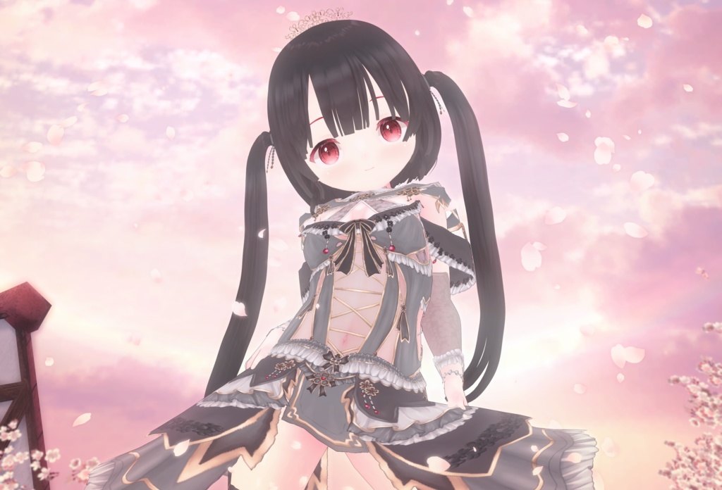 【黒VER追加】さくら色プリンセス VRM+衣装(カスタムアイテム)【商用利用・改変OK】