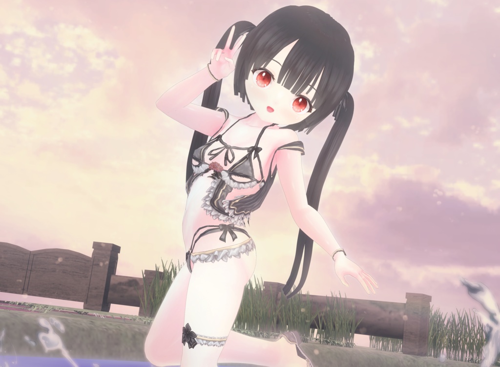 【黒VER追加】水着-フリル・アジサイ- VRM+衣装(カスタムアイテム)【商用利用・改変OK】