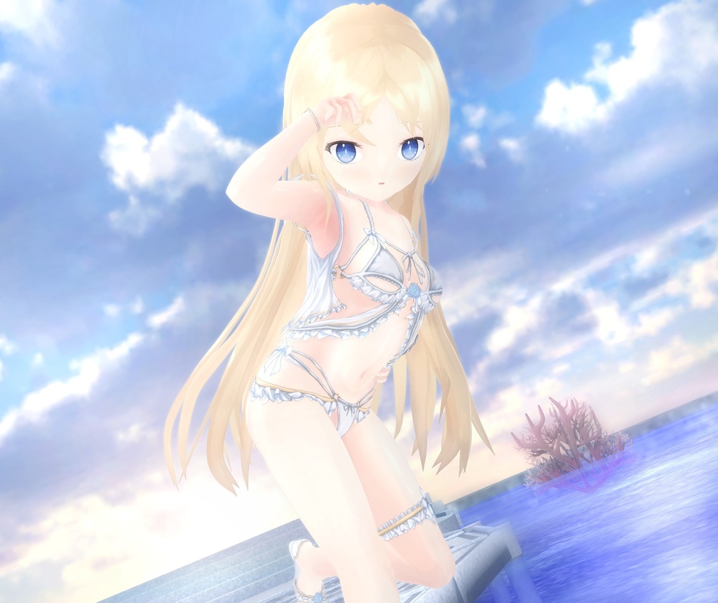 【黒VER追加】水着-フリル・アジサイ- VRM+衣装(カスタムアイテム)【商用利用・改変OK】