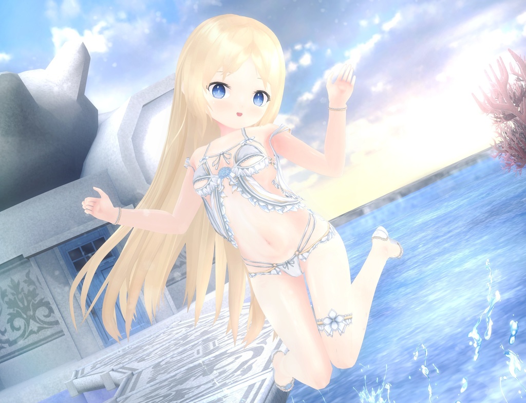 【黒VER追加】水着-フリル・アジサイ- VRM+衣装(カスタムアイテム)【商用利用・改変OK】