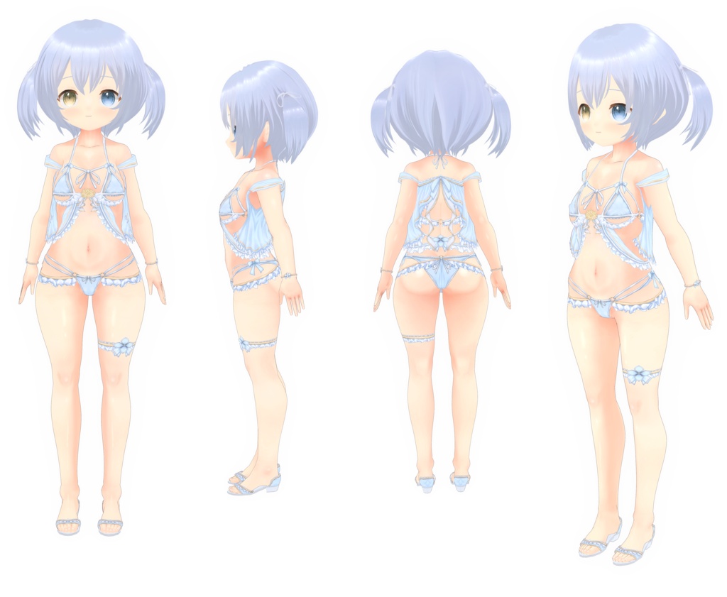 【青VER追加・クローゼット対応】水着-フリル・アジサイ- VRM+衣装(カスタムアイテム)【商用利用・改変OK】