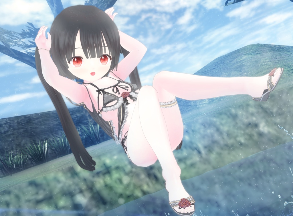 【黒VER追加】水着-フリル・アジサイ- VRM+衣装(カスタムアイテム)【商用利用・改変OK】