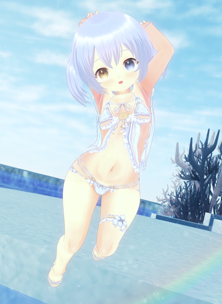 【青VER追加・クローゼット対応】水着-フリル・アジサイ- VRM+衣装(カスタムアイテム)【商用利用・改変OK】