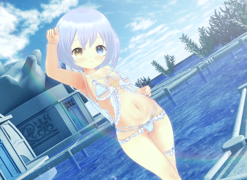 【青VER追加・クローゼット対応】水着-フリル・アジサイ- VRM+衣装(カスタムアイテム)【商用利用・改変OK】
