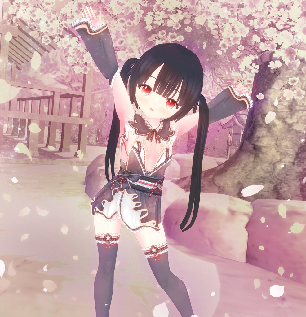 【黒VER追加】着物-さくら色のきせつVRM+衣装(カスタムアイテム)【商用利用・改変OK】