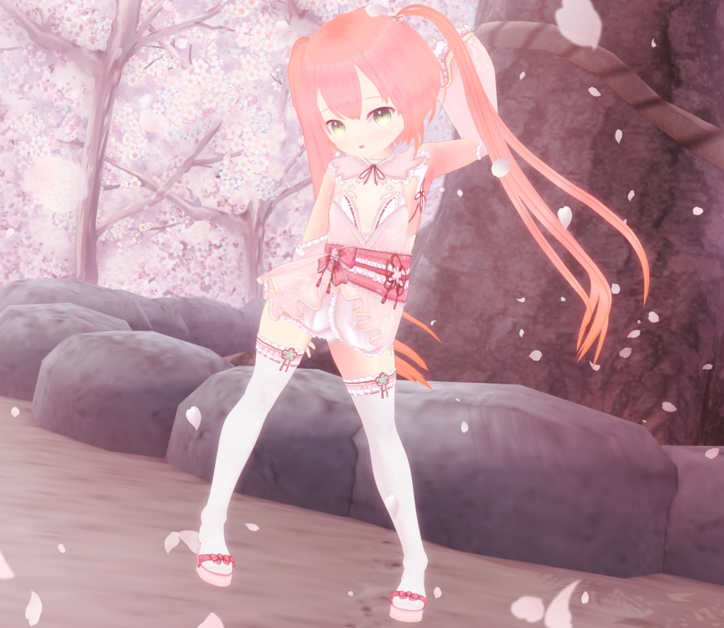 【割引中】着物-さくら色のきせつVRM+衣装(カスタムアイテム)【商用利用・改変OK】