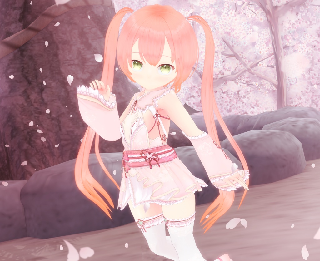 【割引中】着物-さくら色のきせつVRM+衣装(カスタムアイテム)【商用利用・改変OK】