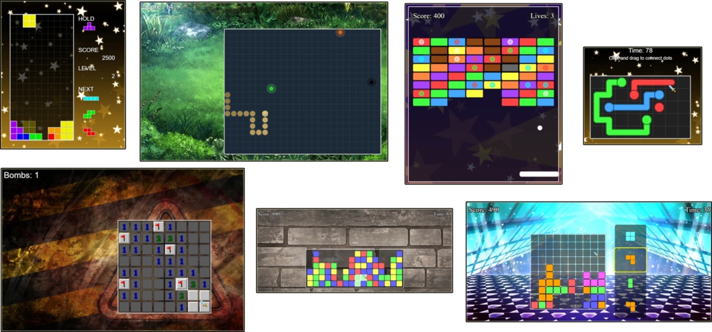 RPGツクールMZ プラグイン 7種類のミニゲームまとめてパック（テトリス、スネーク、ピンボール、マインスイーパー、ブロックマッチ、ドットコネクト、ブロッククリア）