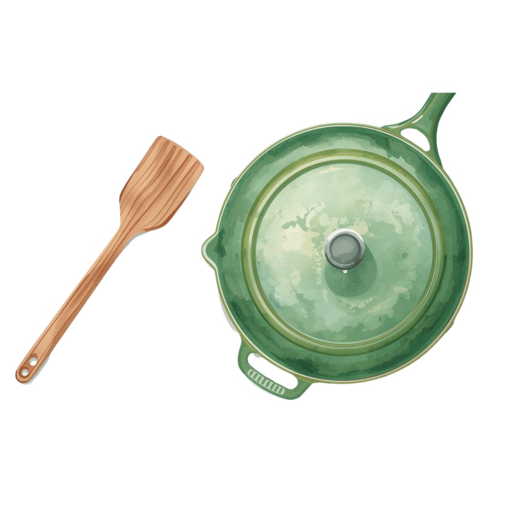 水彩風アンティークキッチンアイテム・クリップアートセット(グリーン系/PNG形式)