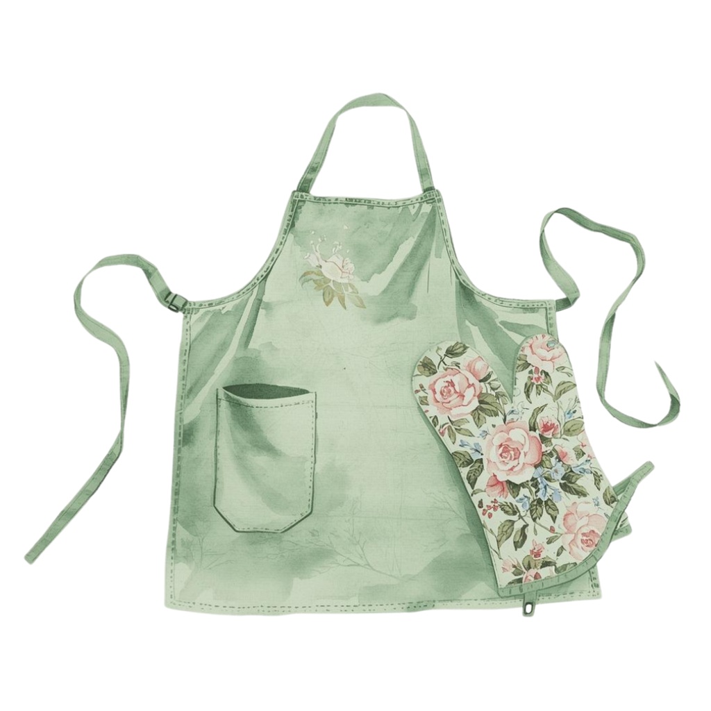 水彩風アンティークキッチンアイテム・クリップアートセット(グリーン系/PNG形式)