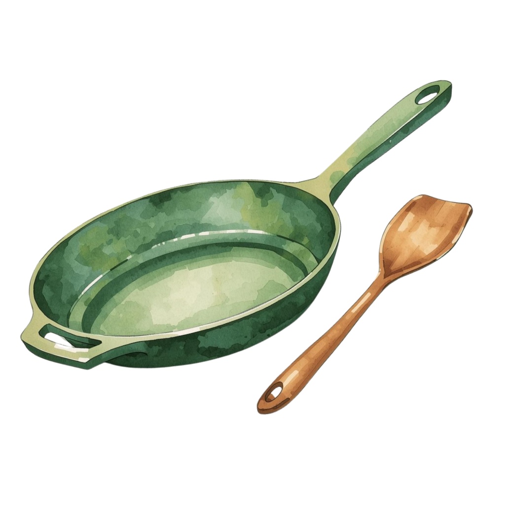 水彩風アンティークキッチンアイテム・クリップアートセット(グリーン系/PNG形式)