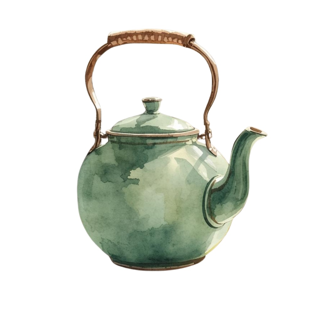 水彩風アンティークキッチンアイテム・クリップアートセット(グリーン系/PNG形式)