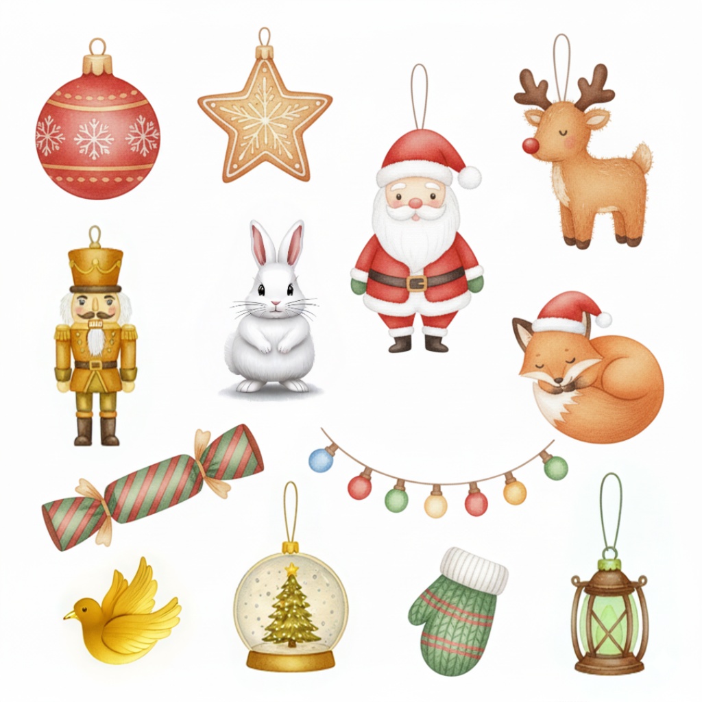 水彩風クリスマスアイテム・クリップアートセット(PNG形式)