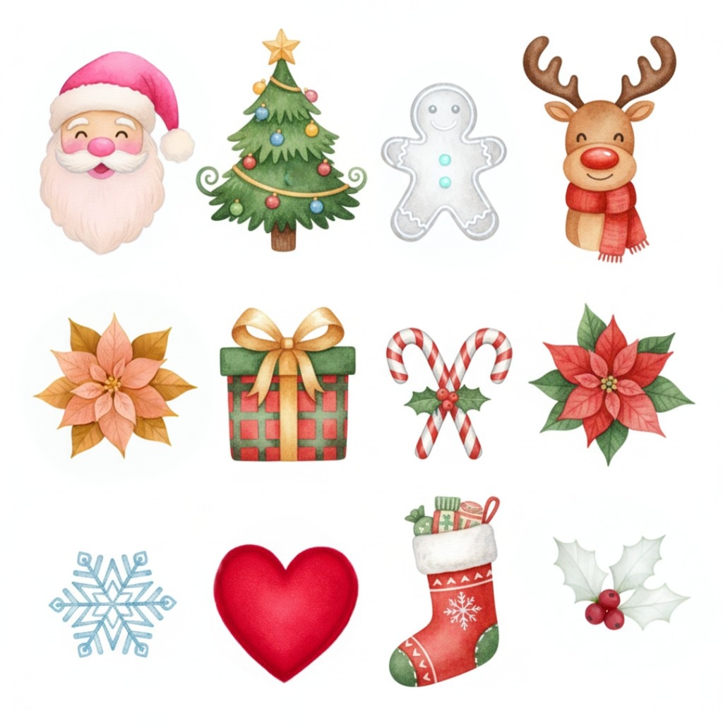水彩風クリスマスアイテム・クリップアートセット(PNG形式)