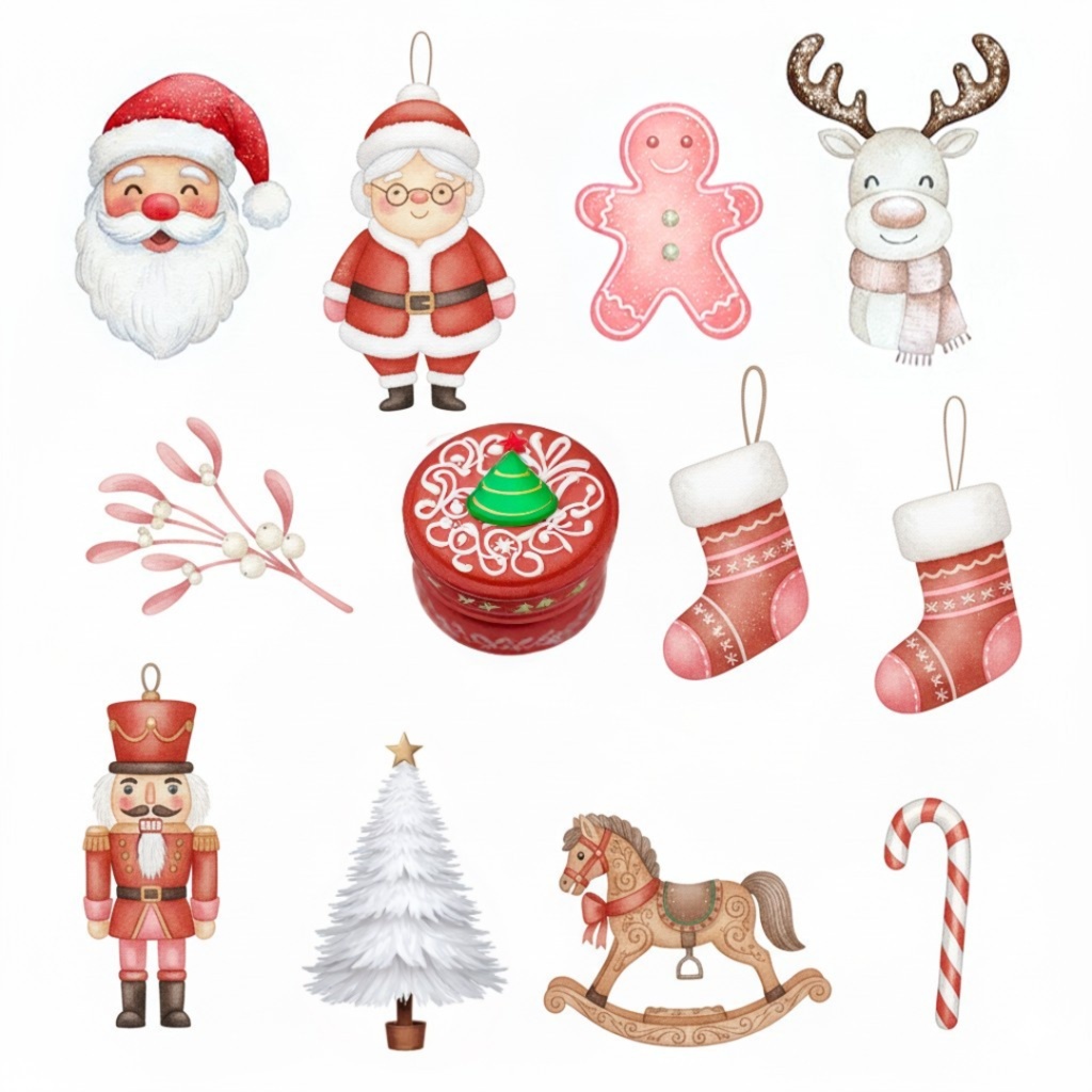 水彩風クリスマスアイテム・クリップアートセット(PNG形式)