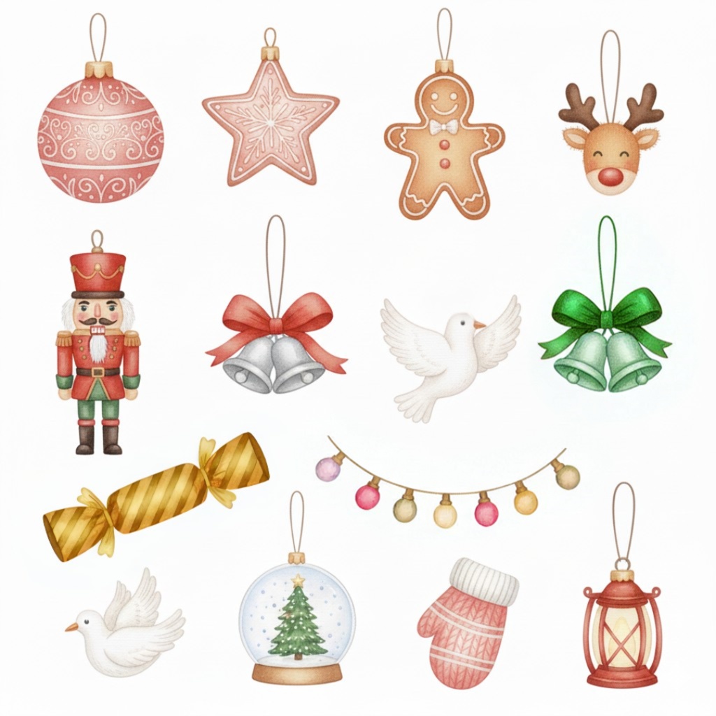 水彩風クリスマスアイテム・クリップアートセット(PNG形式)