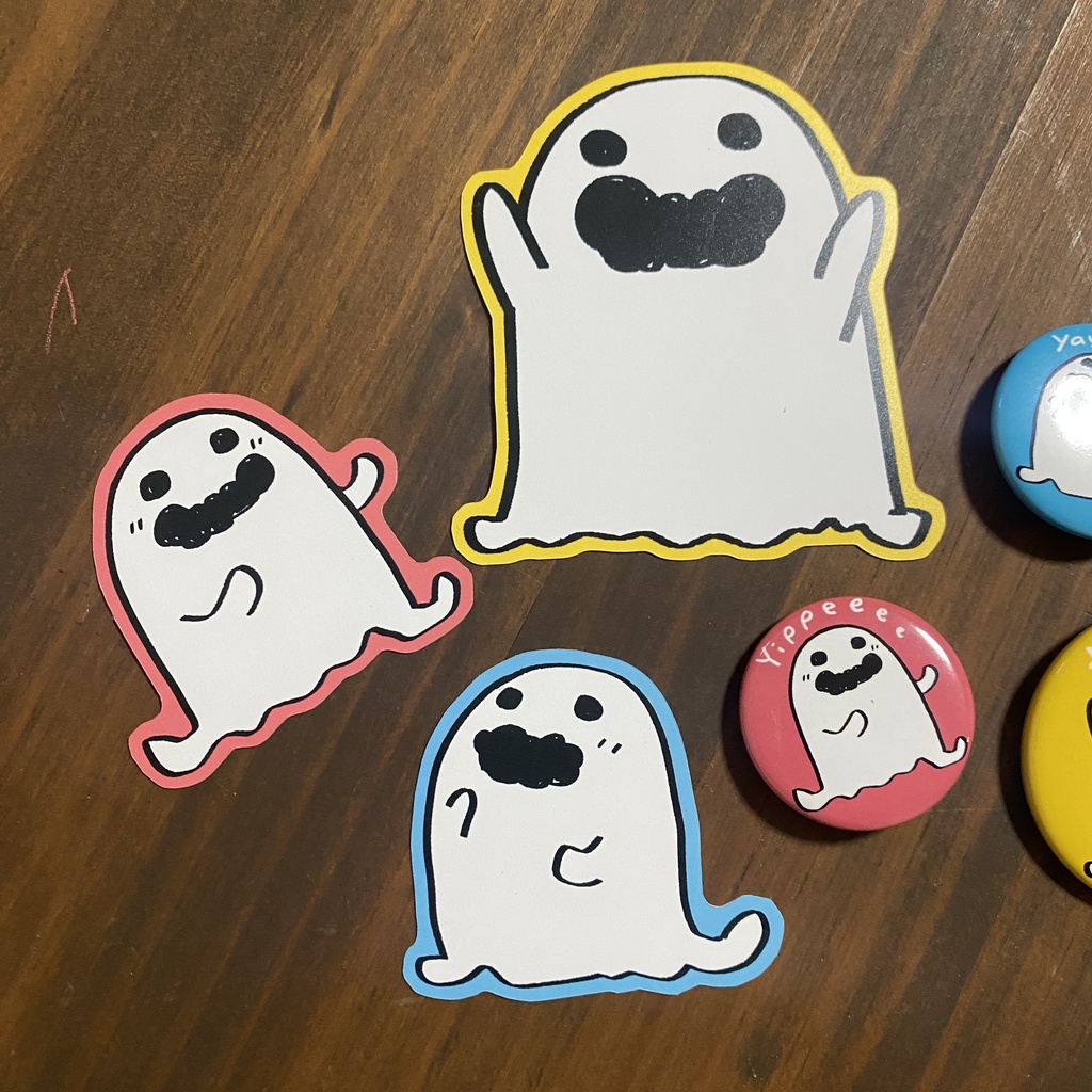 【自家発送】おばけ缶バッチ+シールセット