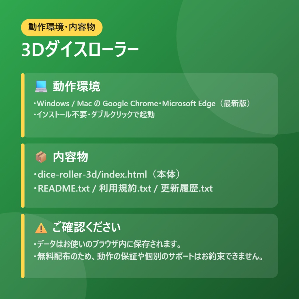【無料】3Dダイスローラー【インストール不要・ブラウザで動く】
