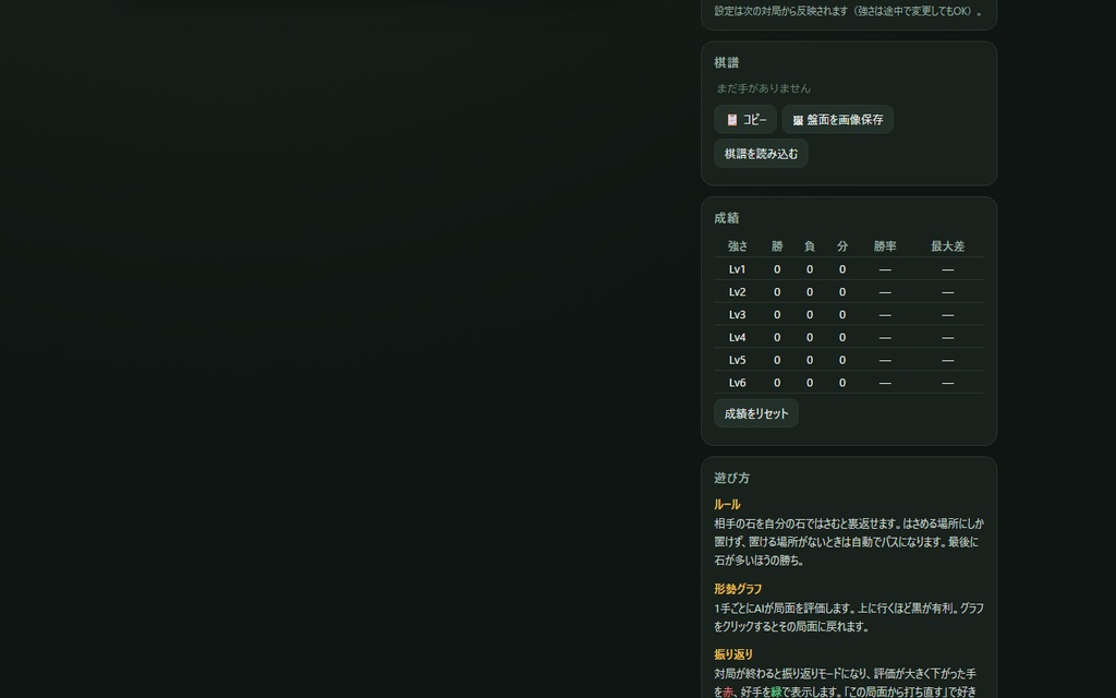 【無料】リバーシ道場 — 6段階AI・形勢グラフ・振り返り【インストール不要・ブラウザで動く】