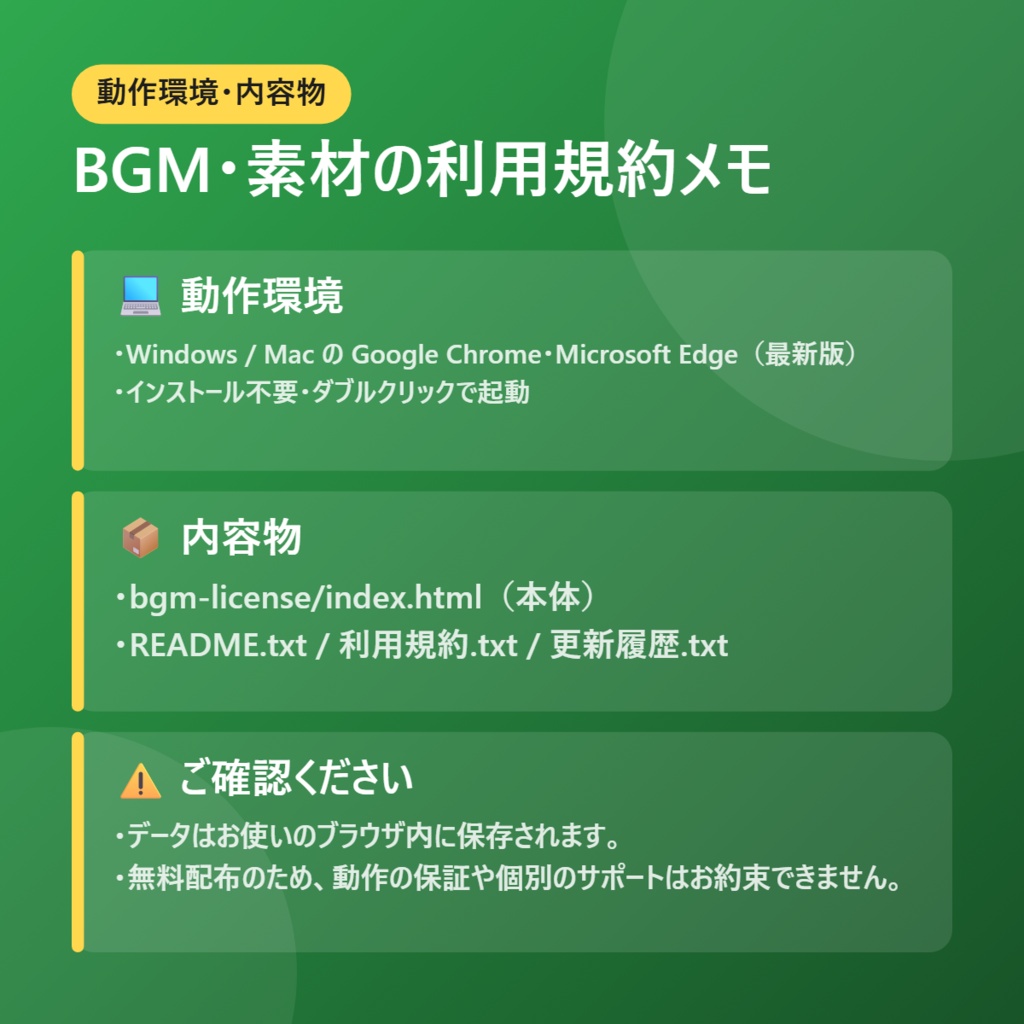 【無料】BGM・素材の利用規約メモ【インストール不要・ブラウザで動く】