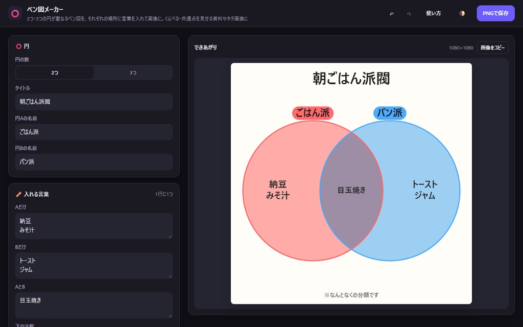 【無料】ベン図メーカー【インストール不要・ブラウザで動く】