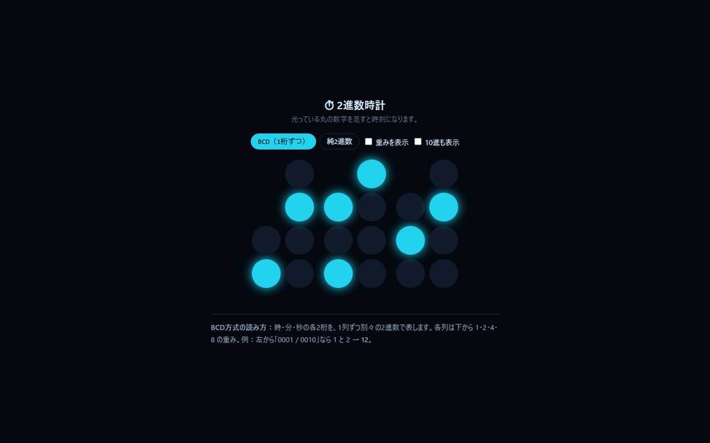 【無料】2進数時計【インストール不要・ブラウザで動く】