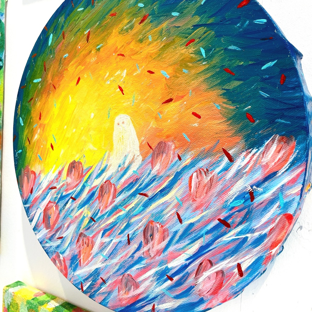 油絵小作品・エリノアは呼吸を数えている。