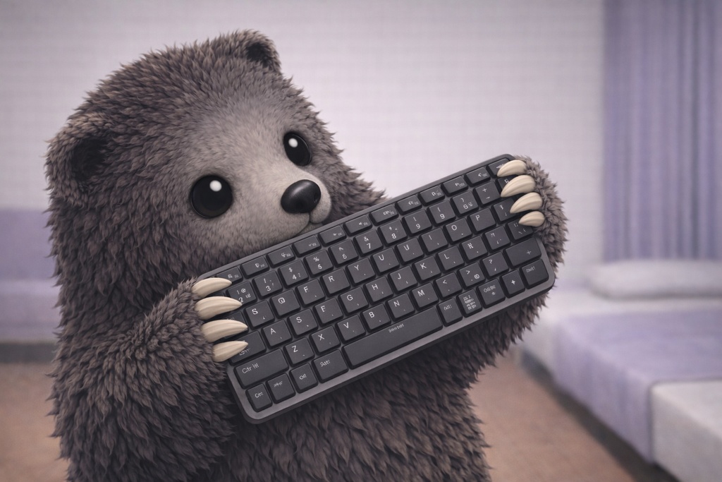 新しいキーボードをチェックするモグ