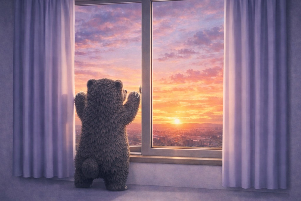 朝焼けが気になる未確認生物モグ