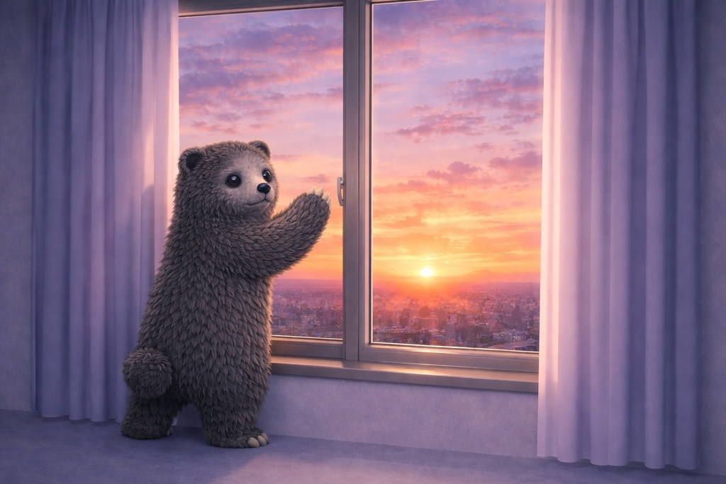 朝焼けが気になる未確認生物モグ