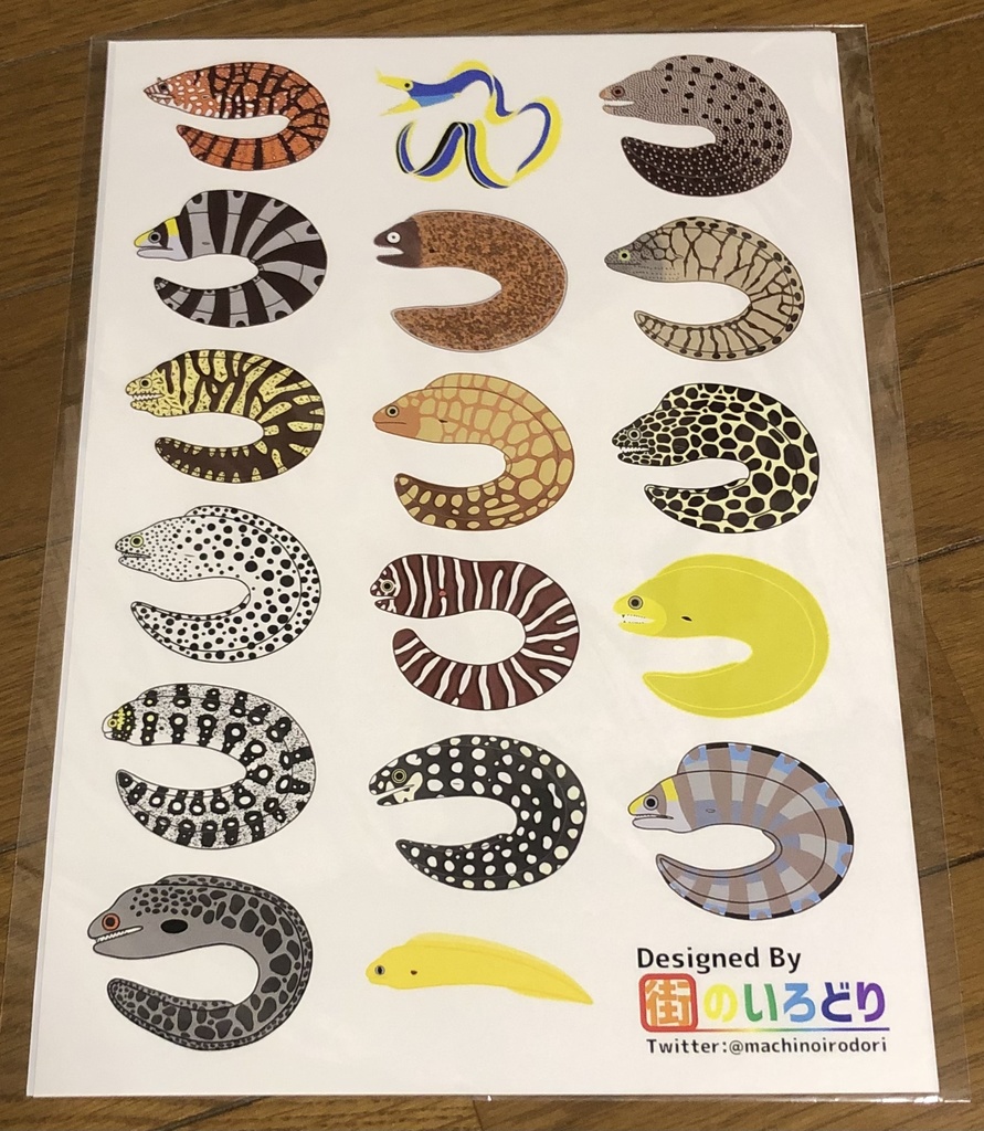 まるころウツボ16種(+おまけ)フレークシールパック