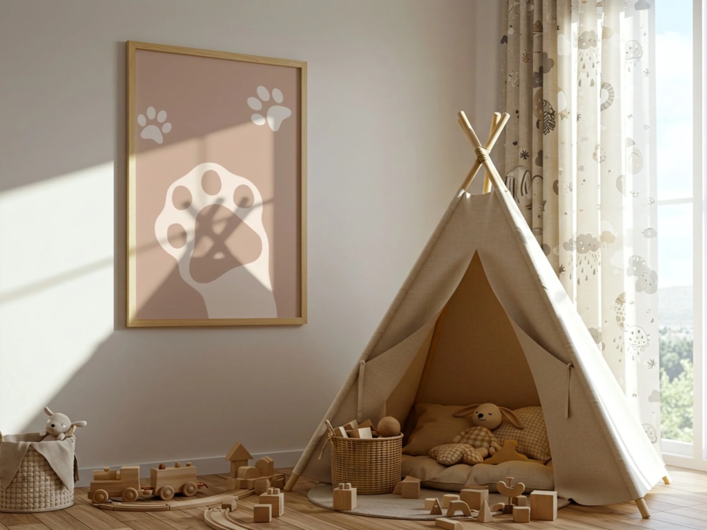 Kawaii Cat Paw Poster – Pastel Wall Art