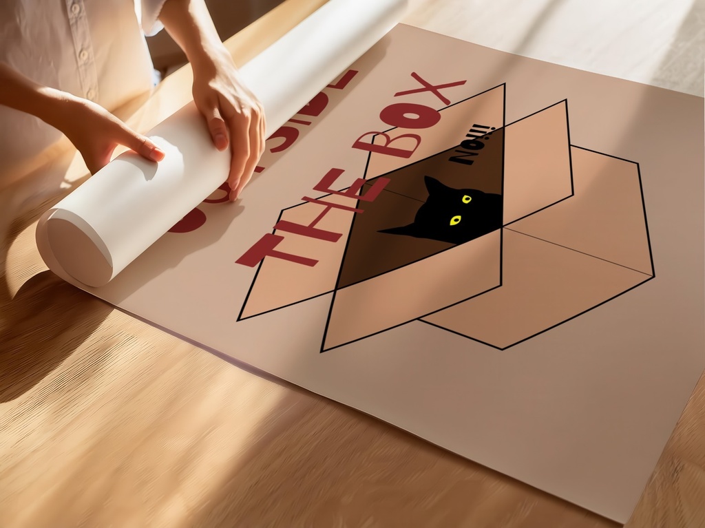 Cat Inspiration Poster –「箱の外へ」Kawaii Art