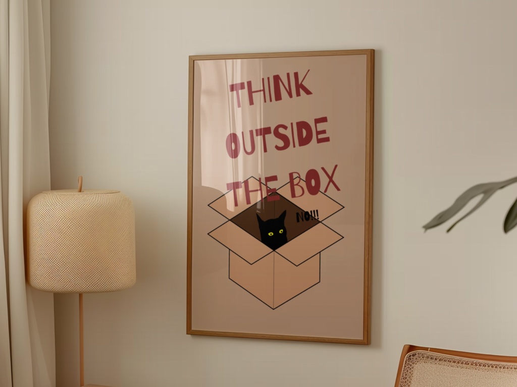 Cat Inspiration Poster –「箱の外へ」Kawaii Art