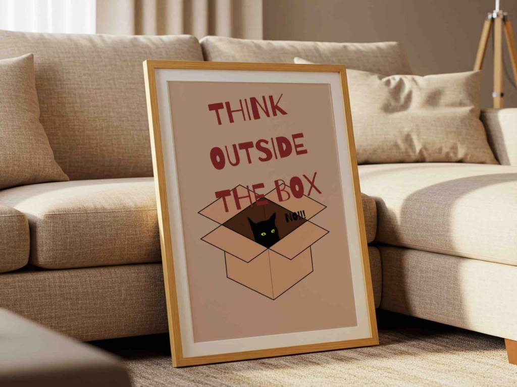 Cat Inspiration Poster –「箱の外へ」Kawaii Art