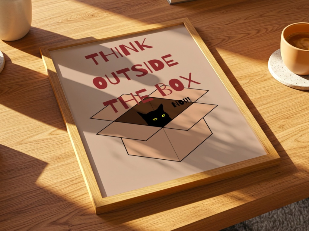 Cat Inspiration Poster –「箱の外へ」Kawaii Art