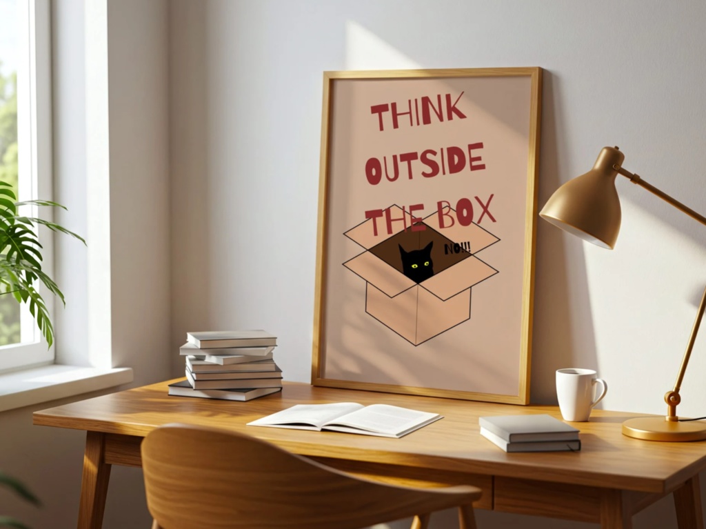 Cat Inspiration Poster –「箱の外へ」Kawaii Art