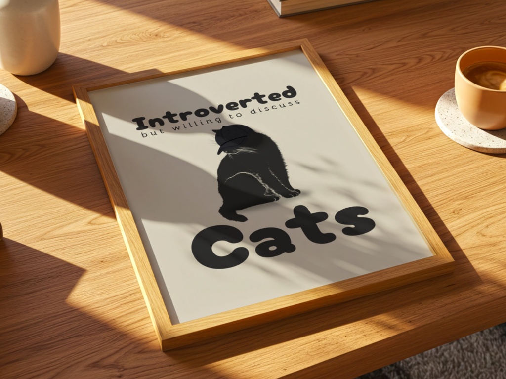 Cute Black Cat Illustration Poster|Kawaii Anime Style Printable Art