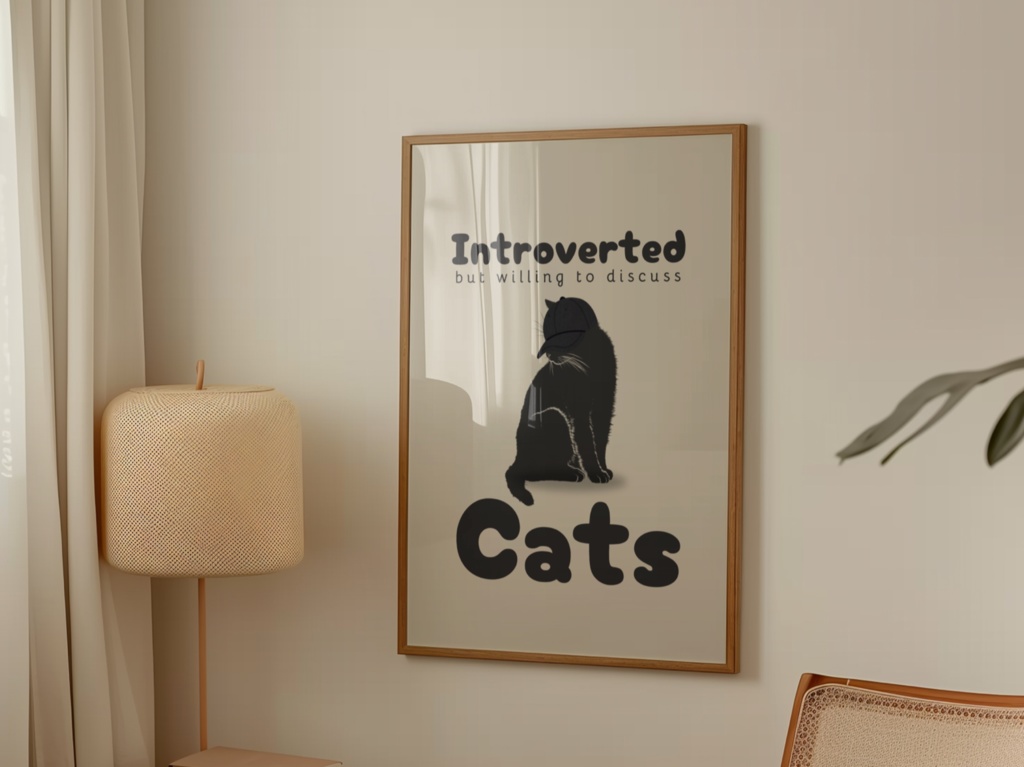 Cute Black Cat Illustration Poster|Kawaii Anime Style Printable Art