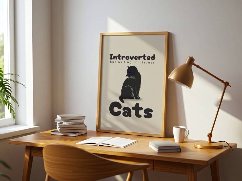 Cute Black Cat Illustration Poster|Kawaii Anime Style Printable Art