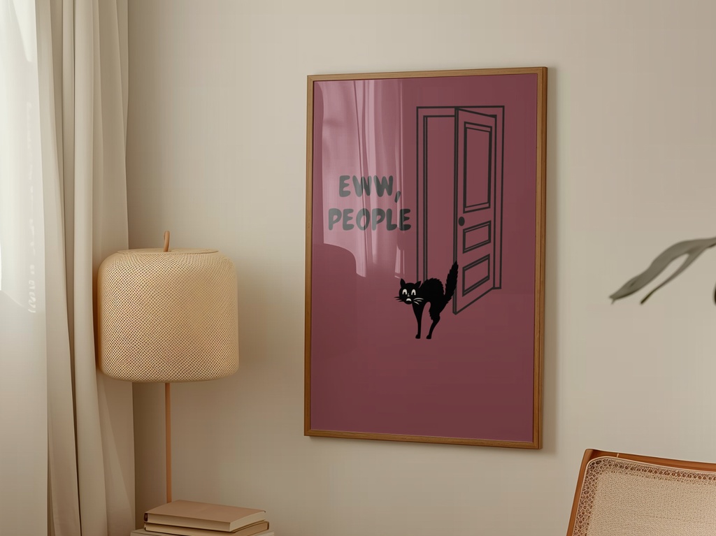 Black Cat Poster “Eww, People” | Minimalist Wall Art | Digital Download