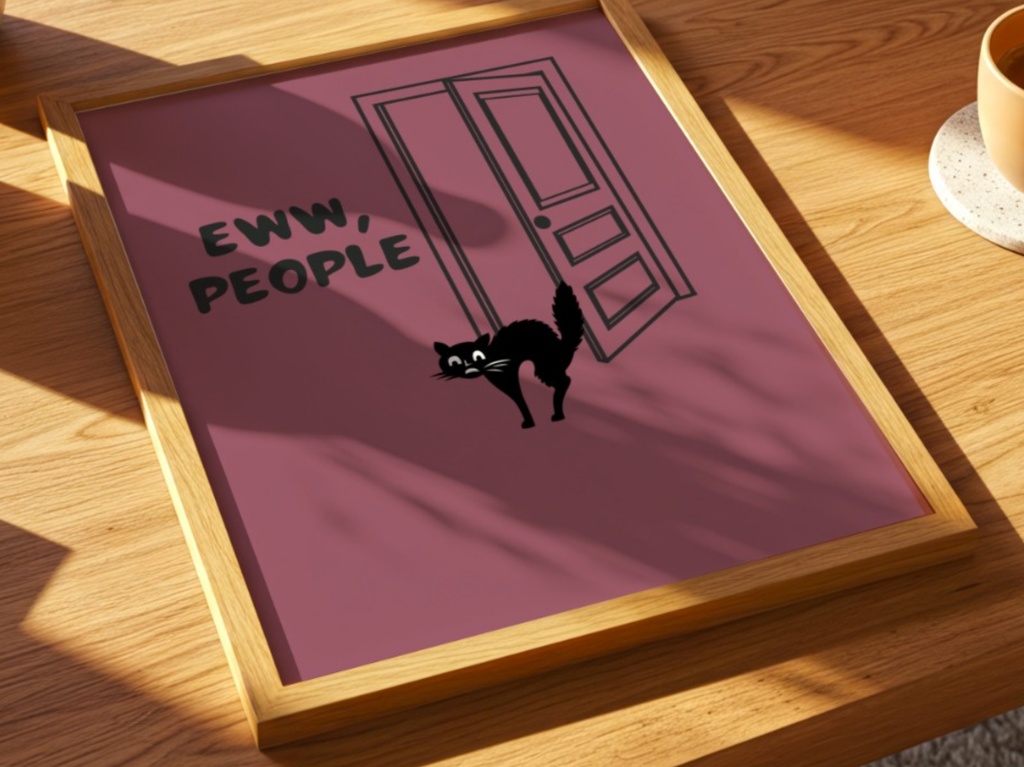 Black Cat Poster “Eww, People” | Minimalist Wall Art | Digital Download